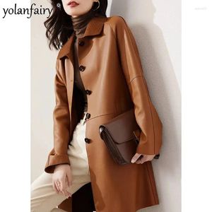Женская кожаная одежда 2023, весна-осень, настоящая куртка, женское элегантное пальто из кожи, женская облегающая одежда, ветровка