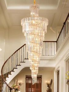 Chandeliers Large High Ceilings Chandelier Living Room Chrome Silver Pendant Lamp Spiral Stair Europe Luxury Crystal Loft Lights