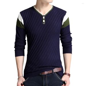 Herrtröjor Brand-sweater Autumn Men's Long Sleeve Slim Men Elastic Knitted T-shirt Löst tröja Pullover