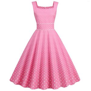 Casual Dresses Vintage Women's Clothing 50S 60S Elegant Fashion Square Neck Sleeveless Dress Summer A Line Wave Dot Large Swing Party