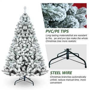 Decorações de Natal 4567758FT Flocado Árvore Artificial Feriado Xmas com suporte de metal para escritório de festa em casa sem luz 231102
