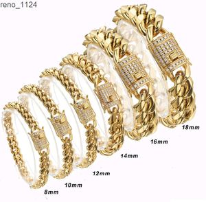Hot Sale HipHop Jewelry Chunky Stainless Steel 14K 18K Gold Plated CZ Cuban Chain Wrist Hand Bracelet