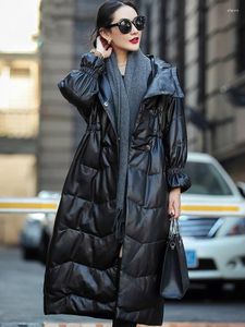 Женская кожаная куртка, настоящая женская длинная дубленка, женская пуховая куртка с капюшоном, зимняя женская парка, Mujer Chaque2023