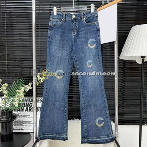 Kvinnor Shiny Rhinestone Jeans Designer Summer FLAGE TRUUTERS Hög midja Blue Jeans Casual Style Pants