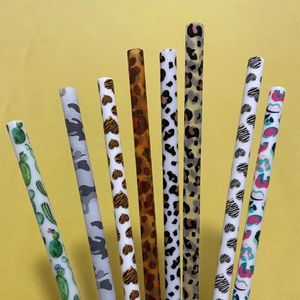 9inches Leopard PP Straws Wholesale Blanks 50st Pack Stright Straw för 20oz 30oz Tumblers Domil