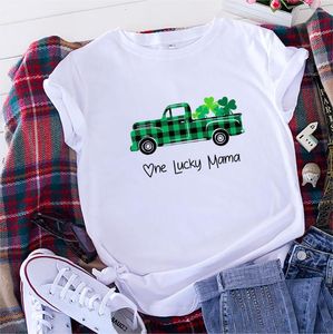 Kvinnors t skjortor bomull sommar kvinnor t-skjorta skjorta lycklig mamma biltryck t-shirt o nack kort ärm tees toppar kläder