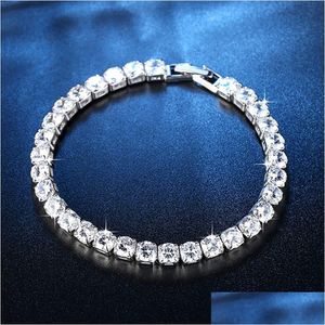 Tennis Iced Out Catena Braccialetti da tennis Cz Bling Cubic Zirconia Mens Gioielli Hip Hop Blu Verde Sier Oro rosa 4Mm Rotondo Fl Diamante Wo2 Dhtqb