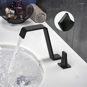 Bathroom Sink Faucets Waterfall Basin Single Handle 2 Holes Deck Mount 7 Font And Cold Luxury Wash Tap For Black Chrome