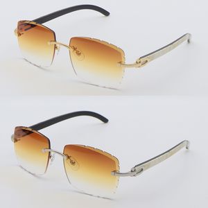 Säljer Rimless Fashion Luxury Solglasögon Designer Solglasögon Original White Mix Black Buffalo Horn Diamond Cut Lens Glasses Male and Female 18K Gold Metal Frame