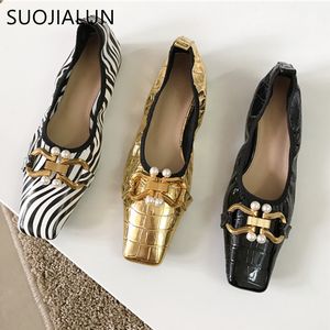 Spojialun Toe Brand Women Dress Square Vintag Slip su Ballerina Bassow Ballet Flace Loafer Scarpe Mu 967