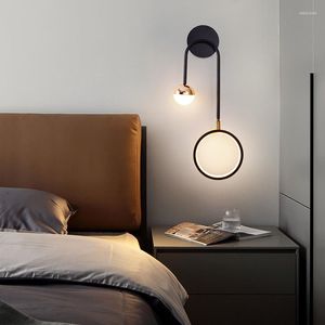 Wandleuchten Nordic Pendel Kupferlampe Nachttischlampe 15W Creative Black Gold LED Light Dim For TV Background Aisle El Lighting