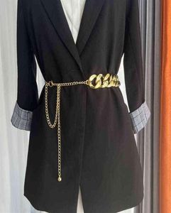 Złoty łańcuch cienki pasek dla kobiet mody metalowe łańcuchy talii damskie sukienka spódnica dekoracyjny pasek punkowy akcesoria biżuterii g26504356