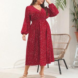 Casual Kleider Große Größe Herbst Midi Kleid Frauen Langarm Polka Dot Damen Lose Mode Plissee Frau 2023