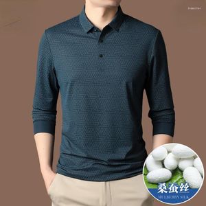 Men's T Shirts Long Sleeved T-shirt For Men Mulberry Silk High Quality 2023 Spring Autumn Casual Fashion Polo Shirt Camisetas