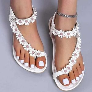 Sandaler Dome Cameras 2023 Summer New Fashion Women Flower Decor Toe Ring Flat Sandals Thong Sandals For Beach Outdoor Slides Casual Women Shoes Z0331