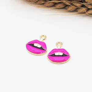 Charms 20PCS/Lot Mouth Lips/lipstick Floating Enamel Alloy Gold Color Pendant Fit Necklaces Bracelets DIY Jewelry Accessories