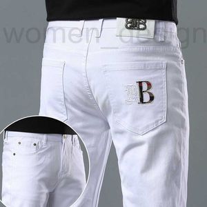 Jeans Mens Jeans designer Jeans Mens Pant mens Spring/Summer Light Luxury Korean Edition Thin Elastic Feet Slim Fit Cotton Pure White B Parent Pants LIVS