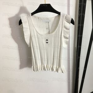 Трикотажная женская футболка с вышитыми буквами, топы с рюшами и короткими рукавами, вязаный жилет, 3 цвета