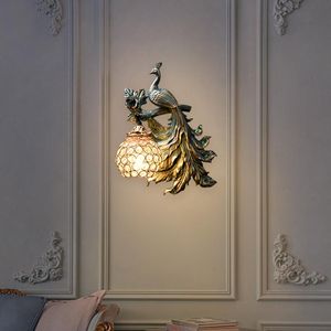 Vägglampa modern vintage påfågel lampor för vardagsrum kreativa ledande sconce matljus inomhusdekor