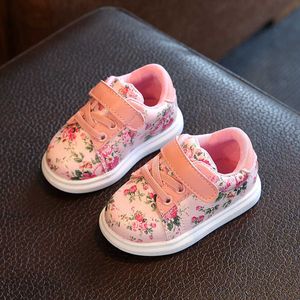 Athletic Outdoor Sneakers Kids Baby Girls Shoes Floral Shoes With Light First Warker Anti-slip Spring Autumn Casual Sneakers For Girls 0- 3 Years W0329