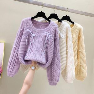 Kadın Sweaters Mor Twist Tatlı Kore tarzı Moda Külotları Bayanlar İçin Sonbahar Kış 2023 Giyim Kazak Üstleri Bluz Kadın Ceket