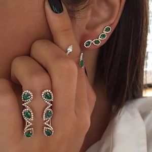 Stud Fashion Green CZ Stone Jewelry Teardrop Cubic Zirconia Long Climber Earrings For Women Romantic European Lady Fashion Earring 231102