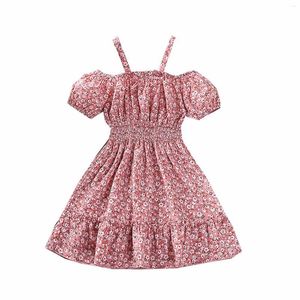 女の子のドレスガールズドレス子供用夏の西部スタイルのサスペンダーストラップレス半袖の花のプリンセスガールズフォール