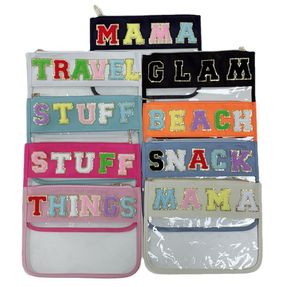 Clear Embroidery Chenille Letter Makeup Bag PVC Patch Stuff Waterproof Storage Bags Valentines Day Gifts 50 pcs