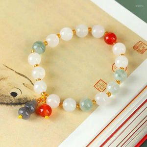 Strand Natural White Jade Bracelet Women Healing Gemstone Fine Jewelry Genuine Hetian Jades Nephrite Gourd Charm Tassel Bangle