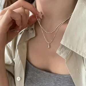 Chains WANZHOU Silver Color Water Drop Necklace For Women Girl Simple Double Layer Bead Jewelry Birthday Gift
