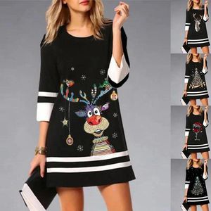 Casual Dresses Spring Women's Dress Black Christmas Print Seven-point Sleeve O Neck Fall Women Fashion Mini Party Vestidos