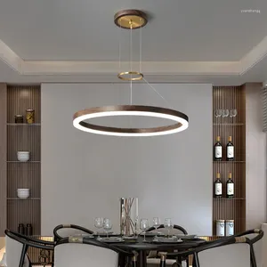 Żyrandole lite drewniane światła LED 2023 Modern Black Walnut sufit żyrandol Dekora