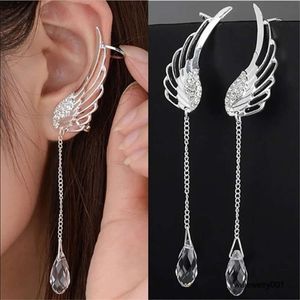 Ny silverpläterad ängelvinge stylist kristallörhängen släpper dingle öron stud för kvinnor lång manschett örhänge bohemia smycken