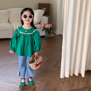 Kids Shirts 4453B Children's Shirt Spring/Summer Korean Embroidery Girl's Shirt Fashion Full Matching Shirt Children's Top 230403