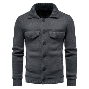 Erkek Sweaters Sonbahar Kış Ceketi Sahte Düğmesi Örgü Kalın Sıcak Gündelik Hardigan L230331