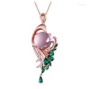 Correntes Rosa Cristal Phoenix Charme Moda Imitação Natural Lótus Pedra Pingente Feminino