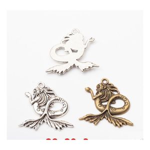 Arts and Crafts 10pcs 28x29 mm Antique Tybetan Sier Kolor Mermaid Charms Vintage Bronze Metal Wiselanty do bransoletki na kolorze DIY Jewel Dhzfj