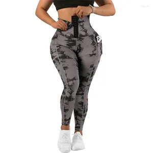 Women's Pants Women Tie Dye Yoga Gym Leggings Casual Slim Pant Scrunch Sports Fitness High Waist Single Breasted Workout