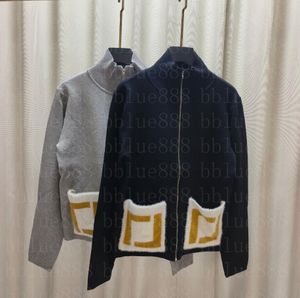 24 Kadın Kazak Örme Ceket Açık Tahtalı Şekli Cep Jacquard Mink Velvet Fermuar Pırıl Pırıl 2 Renk Basit Vintage Sweater 1102