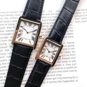 Top brand men and women tank watches square case leather strap quartz movement auto date fashion brand women dress watch designer clock wholesale