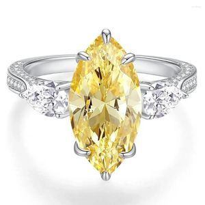 Cluster Rings 18K Gold Plated 925 Sterling Silver Marquise Cut Lab Sapphire Citrine High Carbon Diamonds Fine Jewelry Ring Wholesale