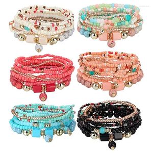 Strand 8pcs/zestaw mody wielowarstwowy kryształowe kamienne koraliki frędzle uroki bransoletki bransoletki boho ręcznie robiona bransoletka dla kobiet prezent
