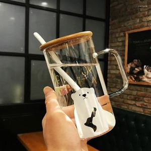 Muggar Mugg Glass Thermal Resistant Coffee Cute Creative Large Capacity Drink Office Cartoon With Covered Spoon