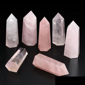 Decorative Objects Figurines Natural Rock Rose Stberry Quartz Crystal Point Healing Stone Pure Dhb3N