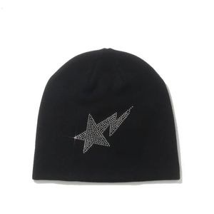 Beanie/Skull Caps Fashion Rhinestone Mönster Sticked Warm Hat Women Beanie Kpop Fairy Grunge Beanies Men Winter Harajuku Casual Y2K Unisex Cap 231102