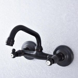 Bathroom Sink Faucets Black Oil Rubbed Bronze Wall Mounted Kitchen Basin Swivel Faucet Mixer Tap Double Handle Tsf734