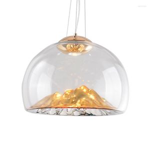 Pendant Lamps Nordic Hemisphere Clear Glass Shade LED Golden Mountain Plated Iron Cord Light For Bar Restaurant