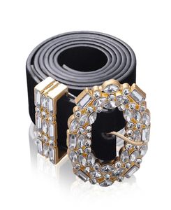 Lyxdesigner stora strassbälten för kvinnor svart läder midja smycken guldkedja bälte rhinestone diamant mode3959189