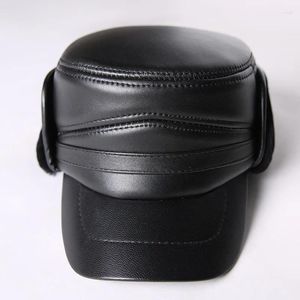 Berets X164 Adult Genuine Leather Hat Warm Ear Protection Beret Earmuffs Flat Trucker Caps