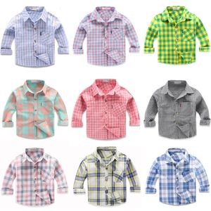 Camisas infantis primavera/outono mangas compridas meninos camisa casual camisa de gola de algodão para crianças camisa xadrez de pano 230403